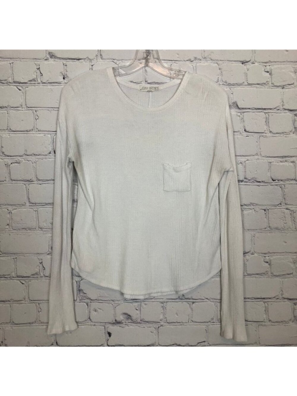 Joah Brown White Tee Size S/M Waffle Ribbed Knit